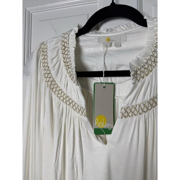 Boden Smocked Yoke Metallic Top Size IS 10 Ivory & Gold NWT T1069 IVO - Picture 4 of 12